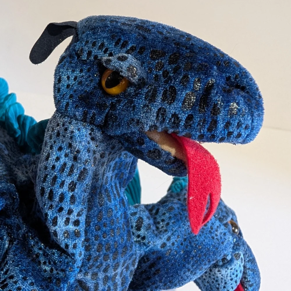 Folkmanis Blue Three Headed Dragon Plush Hand Puppet Wings - Picture 10 of 12
